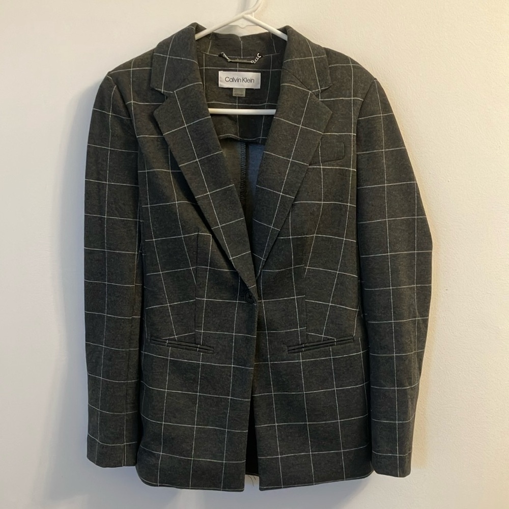 Calvin Klein Women's Grey Checkered Blazer